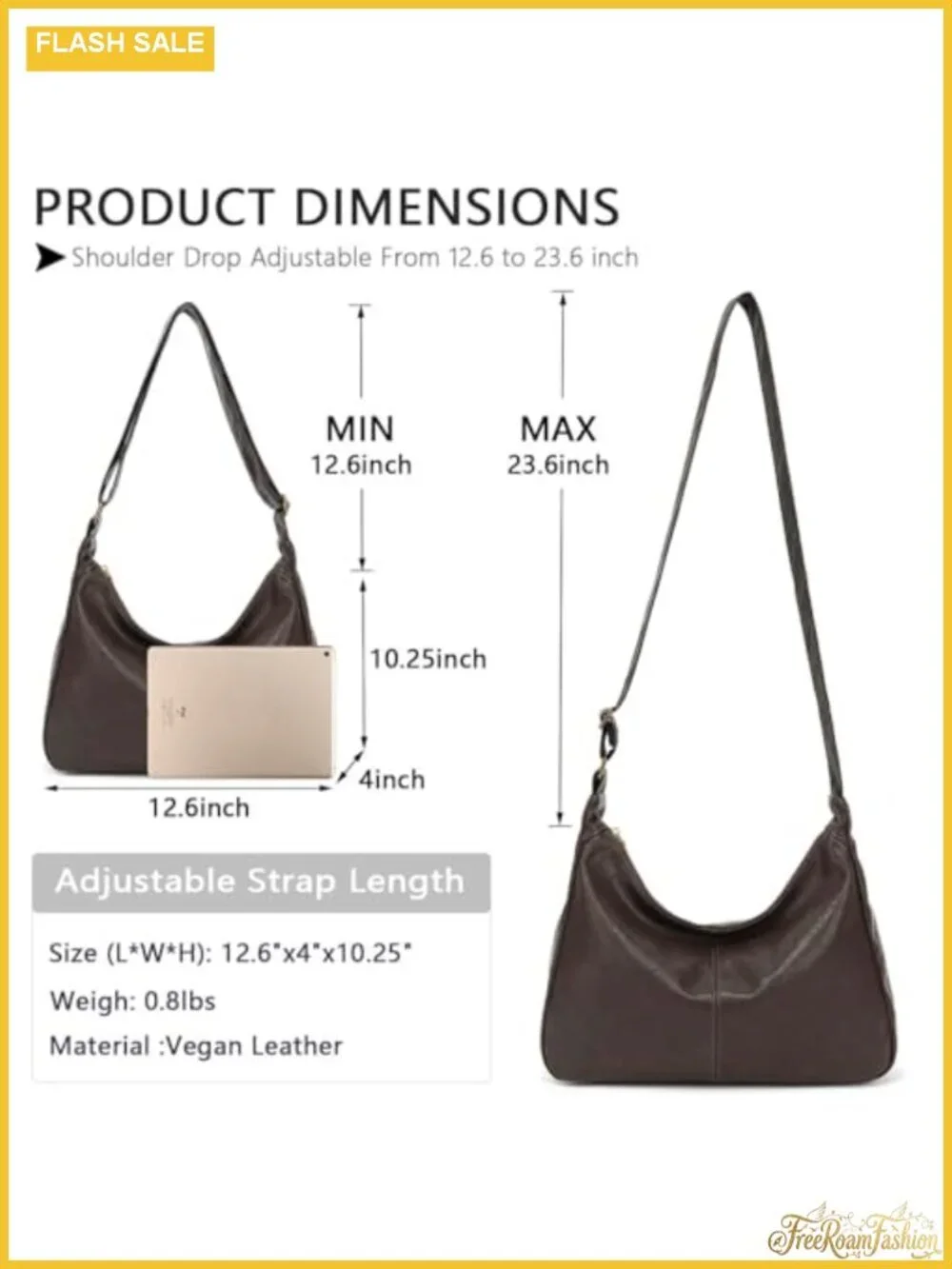 Vegan Leather Hobo Bag for Women, Slouchy Shoulder Tote, Adjustable Crossbody
